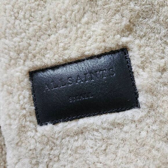 AllSaints Rei Shearling Suede Leather Moto Jacket Size Small in Sand Brown/Ecru - Picture 5 of 11